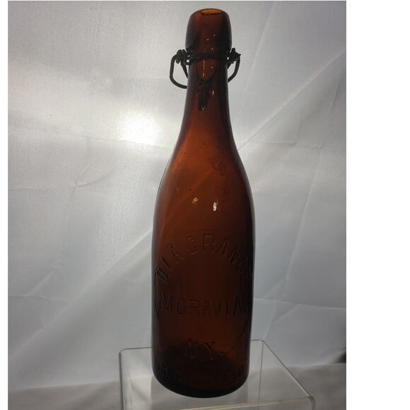 D LaGrange Moravia NY Wired Blob Top Bottle With Cage and Stopper Early 1900s - Picture 6 of 11